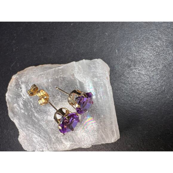 14K Yellow Gold Color Shift CZ Stud Earrings 8.2mm - Picture 12 of 16